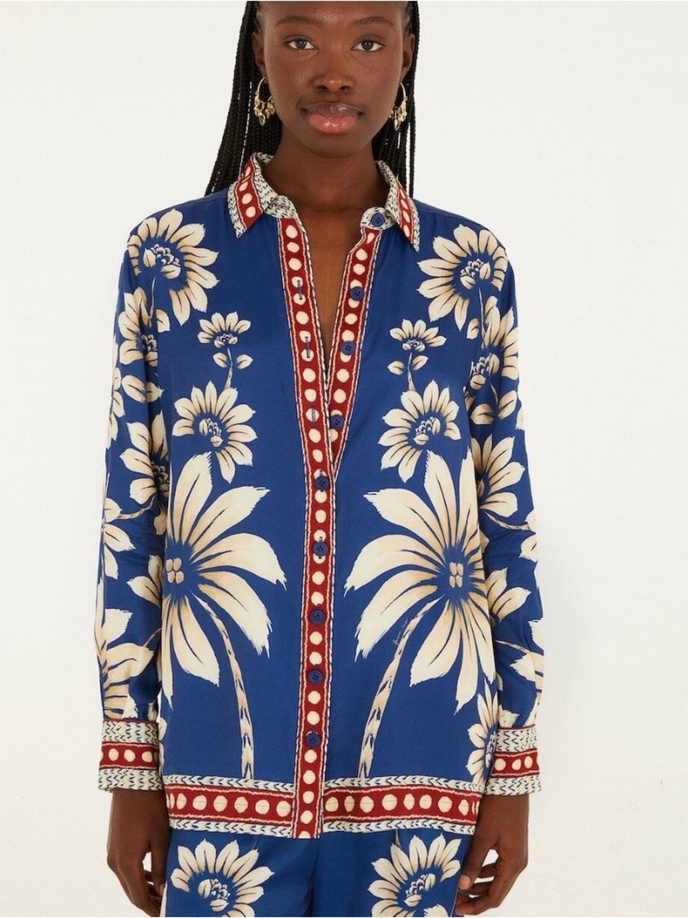 NWT Farm Rio Blue Luna Collared Pajama Shirt reg $198 size small